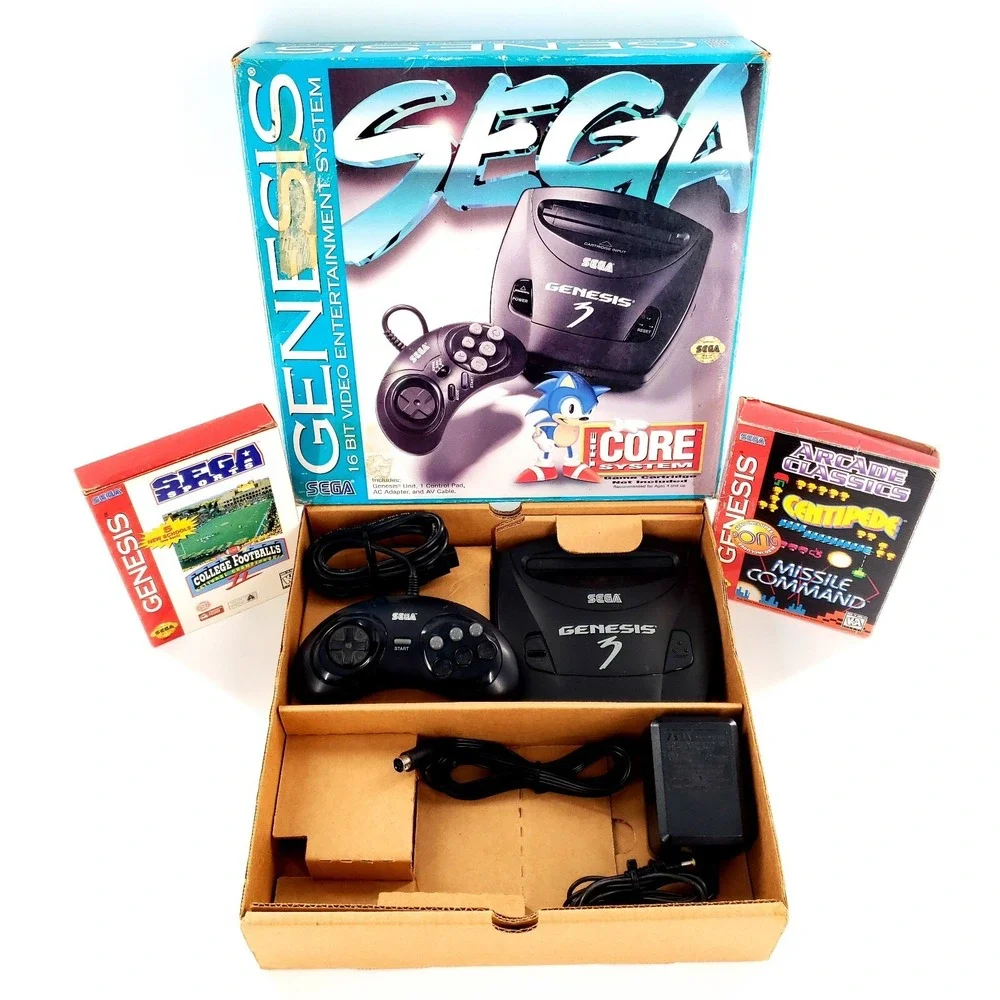 Sega Genesis 3 Core System Bundle Black w/ Box, 2 Games, Cables Tested & Works